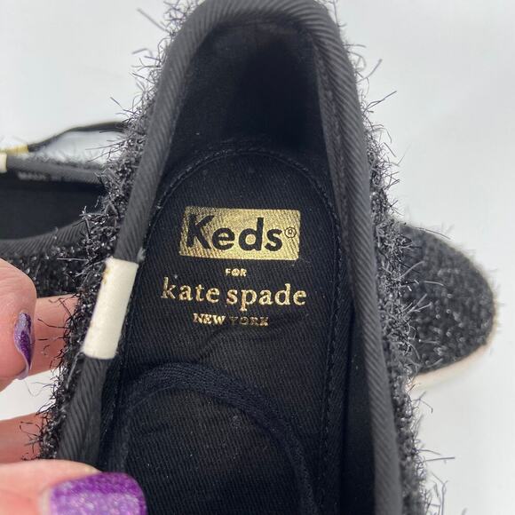 Keds x Kate Spade Canvas Sneakers Women's Size 7 Black Shimmer Lace Up Comfort - Picture 7 of 11